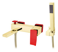 Смеситель Boheme Q для ванны, с душевым гарнитуром, золото, красный, 143-GR.2