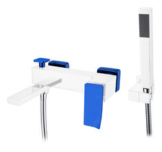 Смеситель Boheme Q для ванны, с душевым гарнитуром, хром, синий, 143-CRUV.2