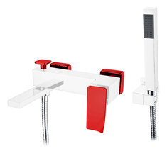 Смеситель Boheme Q для ванны, с душевым гарнитуром, хром, красный, 143-CRR.2