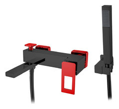 Смеситель Boheme Q для ванны, с душевым гарнитуром, черный, красный, 143-BR