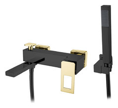 Смеситель Boheme Q для ванны, с душевым гарнитуром, черный, золото, 143-BG