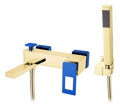 Смеситель Boheme Q для ванны, с душевым гарнитуром, золото, синий, 143-GUV