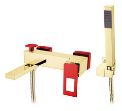 Смеситель Boheme Q для ванны, с душевым гарнитуром, золото, красный, 143-GR