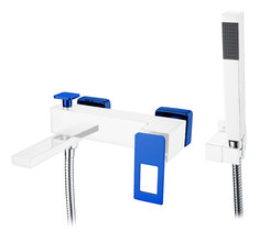 Смеситель Boheme Q для ванны, с душевым гарнитуром, хром, синий, 143-CRUV