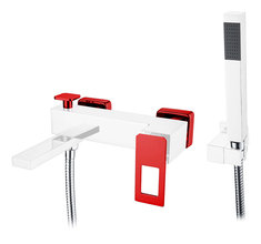 Смеситель Boheme Q для ванны, с душевым гарнитуром, хром, красный, 143-CRR