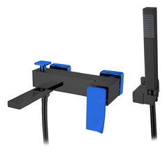 Смеситель Boheme Q для ванны, с душевым гарнитуром, черный, синий, 143-BUV.2