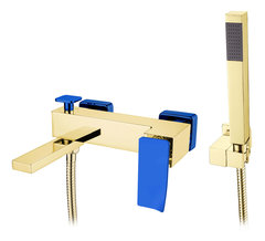 Смеситель Boheme Q для ванны, с душевым гарнитуром, золото, синий, 143-GUV.2