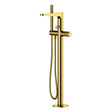 Смеситель для ванны и душа WasserKRAFT Sauer, напольный, с душевым гарнитуром, золото, 7121