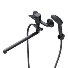Смеситель AM.PM X-Joy F85A90122 для ванны и душа, с длинным изливом, душевым гарнитуром, черный матовый