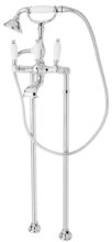 Смеситель Cezares FIRST-VDP-01-Bi для ванны и душа, напольный, с душевым гарнитуром, хром, ручки белые