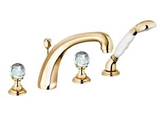 Смеситель Kludi Adlon 5152445G4 для ванны и душа, на 4 отверстия, ручки хрусталь, цвет золото 23 карата