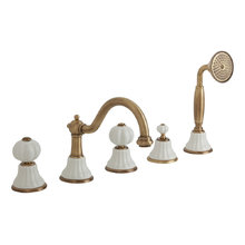 Cмеситель Migliore Olivia 18997 на борт ванны, бронза, ручки белая керамика