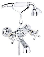 Смеситель для ванны и душа Timo Ritz 0144Y chome/gold cross с душевым гарнитуром