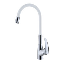 Смеситель Lemark Linara LM0415C-White для кухонной мойки, с гибким изливом, хром/белый