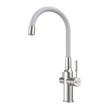 Смеситель для кухонной мойки Lemark Expert LM5083S-White, с подключением к фильтру с питьевой водой, сталь/белый