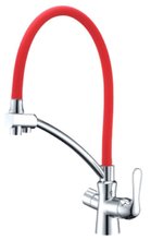 Смеситель Lemark Comfort LM3070C-Red для кухонной мойки, с подключением к фильтру, хром/красный