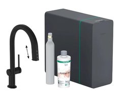 Смеситель Hansgrohe Aqittura SodaSystem, 76806670, для кухонной мойки, системой фильтрации и газирования воды, черный матовый