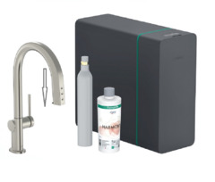 Смеситель Hansgrohe Aqittura SodaSystem, 76806800, для кухонной мойки, системой фильтрации и газирования воды, цвет нержавеющая сталь