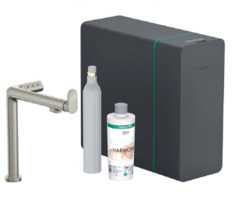 Смеситель Hansgrohe Aqittura SodaSystem, 76810800, для кухонной мойки, с системой фильтрации и газирования воды, цвет нержавеющая сталь