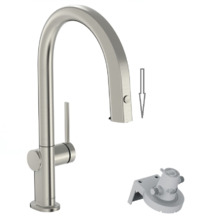 Смеситель Hansgrohe Aqittura, 76826800, для кухонной мойки, с вытяжным изливом и подключением к фильтру, цвет нержавеющая сталь