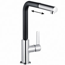 Смеситель Kludi L-Ine 408518775 для кухонной мойки, с выдвижным изливом, цвет хром-черный матовый