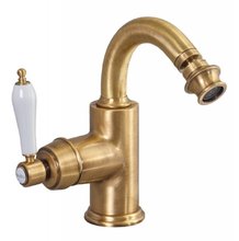 Смеситель для биде Cezares Aphrodite-BS2-02-Bi, с донным клапаном, бронза, ручка белая