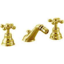 Смеситель Cisal Arcana Ceramic AC00122024 для биде на 3 отверстия с донным клапаном, цвет золото