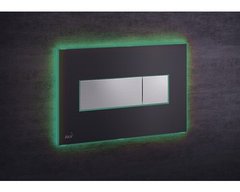 Кнопка управления AlcaPlast M1475 - AEZ112 с цветной пластиной, светящаяся кнопка черная матовая, свет зеленый