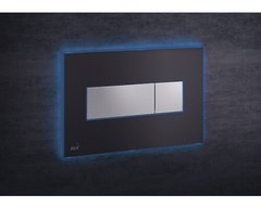 Кнопка управления AlcaPlast M1475 - AEZ111 с цветной пластиной, светящаяся кнопка черная матовая, свет голубой