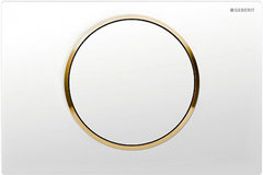 Клавиша Geberit Sigma Type 10 115.758.KK.5, одинарный смыв, рамка-белая/кнопка-белая/кольцо-золото