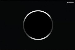 Клавиша смыва Geberit Sigma 115.908.KM.1 Type 10, бесконтактная, сенсорная, для унитаза, 3В, двойной смыв, пластик, черный/глянцевый хром