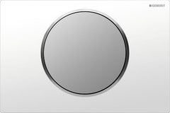 Клавиша Geberit Sigma Type 10 115.758.KL.5, одинарный смыв, рамка-белая/кнопка-матовый хром/кольцо-матовый хром