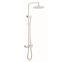 Душевая система Boheme Uno 468-WG, с изливом, верхний душ, ручной душ, цвет белый/золото