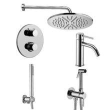 Душевая система Paffoni KIT LIG KITZLIQ018CR071 встраиваемая, термостатическая, с гигиеническим душем, со смесителем для раковины, хром