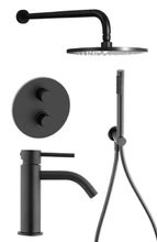 Душевая система Paffoni KIT LIG KITLIQ018NO071 встраиваемая, термостатическая, со смесителем для раковины, черный матовый