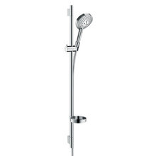 Душевой гарнитур Hansgrohe Raindance Select S 120 3jet PowderRain 27667000, штанга 90 см, корпус хром, лицевая часть белая, 3 режима струи