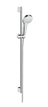 Душевой гарнитур Hansgrohe Croma Select S Multi EcoSmart 26571400, штанга 90 см, корпус хром, лицевая часть белая, 3 режима струи