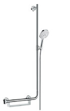 Душевой гарнитур Hansgrohe Raindance Select S 120 3jet EcoSmart штанга справа 110 см 26327400, корпус хром, лицевая часть белая, 3 режима струи