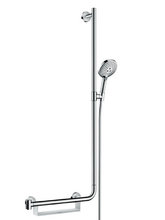 Душевой гарнитур Hansgrohe Raindance Select S 120 3jet EcoSmart 9 л/мин штанга 110 см справа 26327000, корпус хром, лицевая часть белая, 3 режима струи
