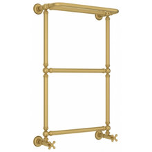 Полотенцесушитель водяной Сунержа Ренессанс 1386, высота 86 см, ширина 50 см, нижнее подключение 50 см, с полкой, цвет матовое золото, 032-0281-8650