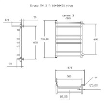 Полотенцесушитель водяной Тругор Браво ПМ 3 П 60.80.50 (ЛЦ4) прав, ширина 50 см, высота 80 см, Браво3/ПМ608050Пправ, боковое подключение 60 см, цвет хром