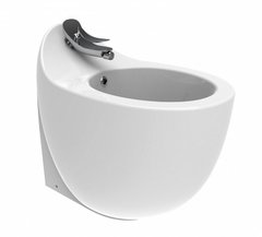 Биде напольное Creavit Foglia, FG500-00CB00E-0000/FG3501/SF198/SF031, со смесителем, сифоном, донным клапаном хром