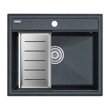 Мойка кухонная Paulmark Stepia PM115951-DG+A375-BS, 60 см, искусственный камень, с коландером Advance, графит/брашированная нержавеющая сталь