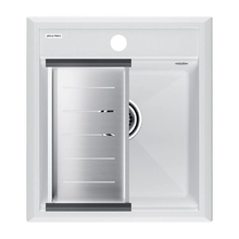 Мойка кухонная Paulmark Stepia PM114651-WH+A375-BS, 45 см, искусственный камень, с коландером Advance, белый/брашированная нержавеющая сталь