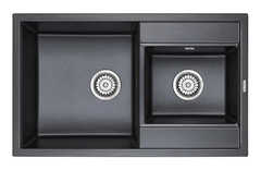 Мойка кухонная Paulmark Tandem PM238250-BLM, 82 см, кварцевая, черный металлик