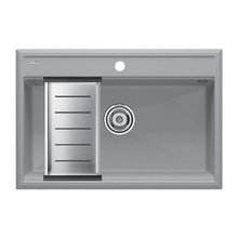 Мойка кухонная Paulmark Stepia PM117551-GRM+A375-BS, 80 см, искусственный камень, с коландером Advance, серый металлик/брашированная нержавеющая сталь
