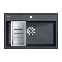 Мойка кухонная Paulmark Stepia PM117551-DG+A375-BS, 80 см, искусственный камень, с коландером Advance, графит/брашированная нержавеющая сталь