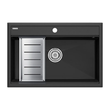 Мойка кухонная Paulmark Stepia PM117551-AN+A375-BS, 80 см, искусственный камень, с коландером Advance, антрацит/брашированная нержавеющая сталь