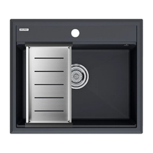 Мойка кухонная Paulmark Stepia PM115951-AN+A375-BS, 60 см, искусственный камень, с коландером Advance, антрацит/брашированная нержавеющая сталь