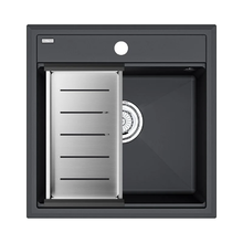 Мойка кухонная Paulmark Stepia PM115051-AN+A375-BS, 50 см, искусственный камень, с коландером Advance, антрацит/брашированная нержавеющая сталь